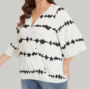 NWT Striped Tie Dye V Neck Gathered Blouse 26 4x